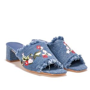 floral embroidered distressed mules
